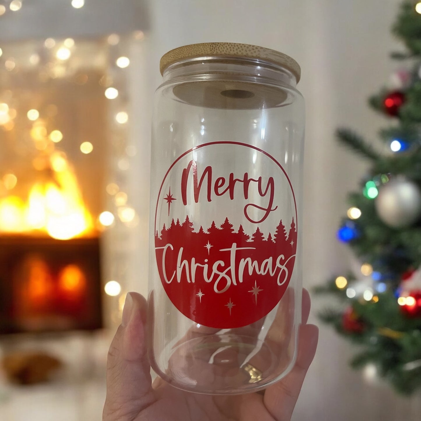 Merry Christmas - 16oz Glass Clear Can